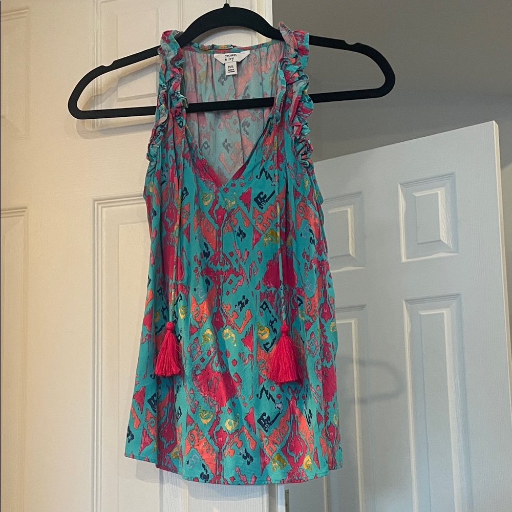 crown & ivy Vibrant Teal and Pink Sleeveless Top